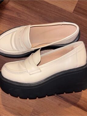 Anthropologie Maeve Cream Platform Penny Loafers for Women